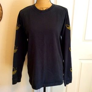 Adidas embroidered logo long sleeved cotton crew neck black women’s shirt size M